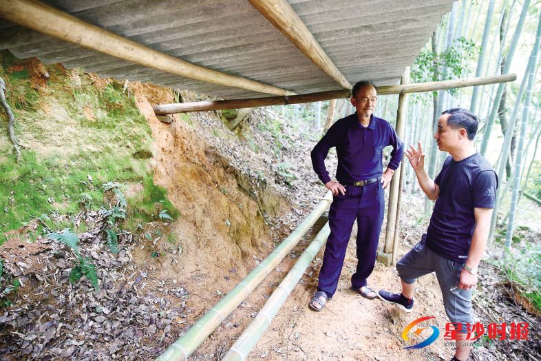 　　长沙县青山铺镇天华村成立旅游公司，近期将实施养蜂产业脱贫项目。贫困户彭海的父亲彭松柏（左）期待地说，养蜂场地已备好，只等蜂箱送上门。 盛磊 摄