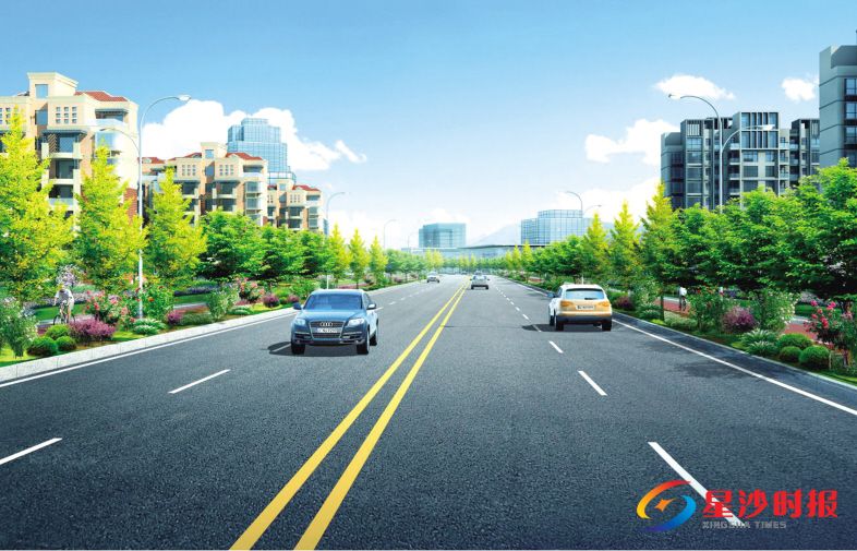 　　捞刀河南路（城北污水厂至万家丽北路）起点位于城北污水处理厂北侧的捞刀河畔，终点下穿万家丽北路跨捞刀河大桥，与预留匝道平交，道路全长1553米。捞刀河南路效果图