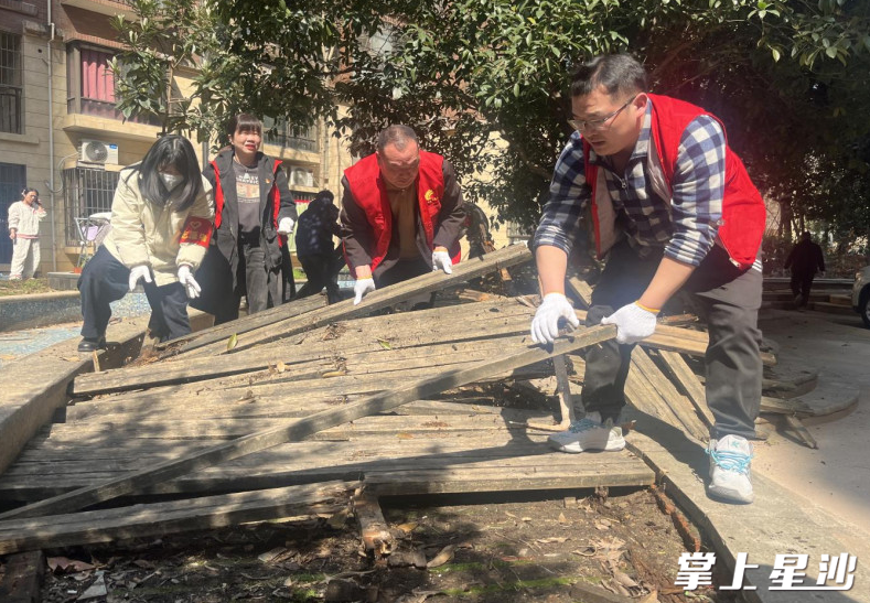 党员在方略潇邦小区开展环境整治工作。社区供图