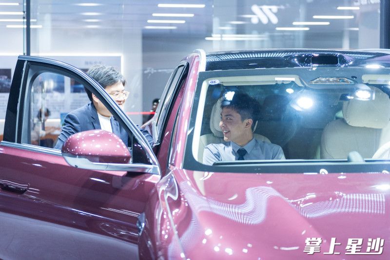 图为市民在看车。
