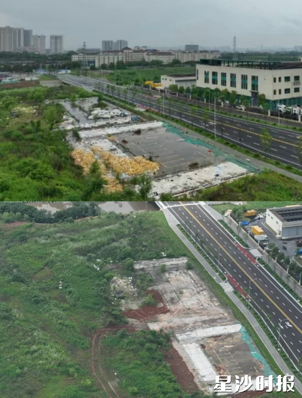 㮾梨街道龙华路南侧,湖南防灾减灾产业园东侧的一处闲置地块垃圾清理前后对比图。长沙县城管局供图 㮾梨街道龙华路南侧,湖南防灾减灾产业园东侧的一处闲置地块垃圾清理前后对比图。长沙县城管局供图