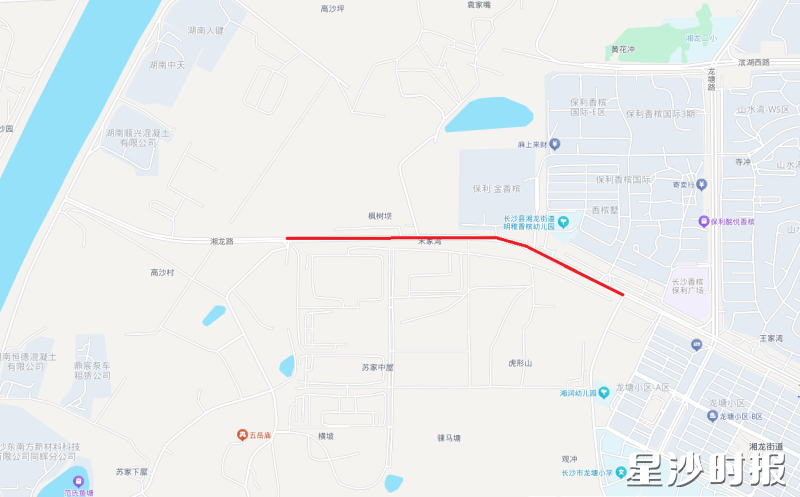 湘龙西路的国防科大路段施工示意图。