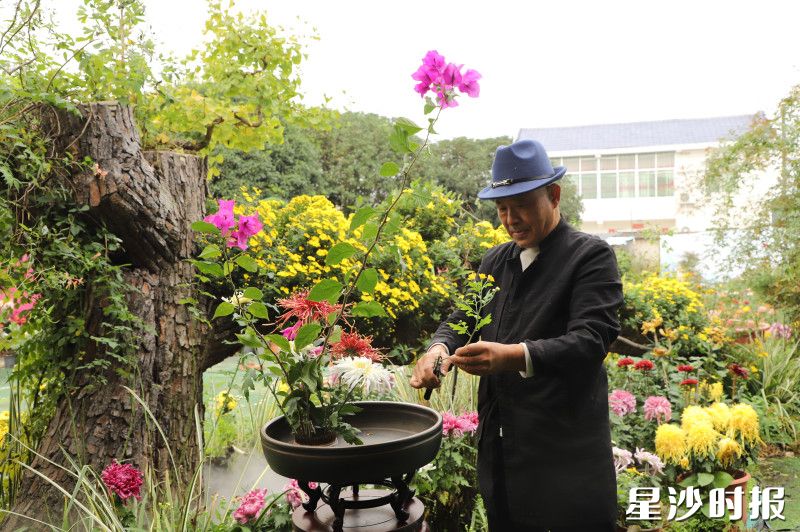 “湖湘花艺第一人”、湖南省花卉协会插花花艺分会会长黎佩龙正在制作插花作品。 “湖湘花艺第一人”、湖南省花卉协会插花花艺分会会长黎佩龙正在制作插花作品。