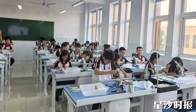 长沙县第一中学长桥学校的学生在做生物实验。均为县教育局供图