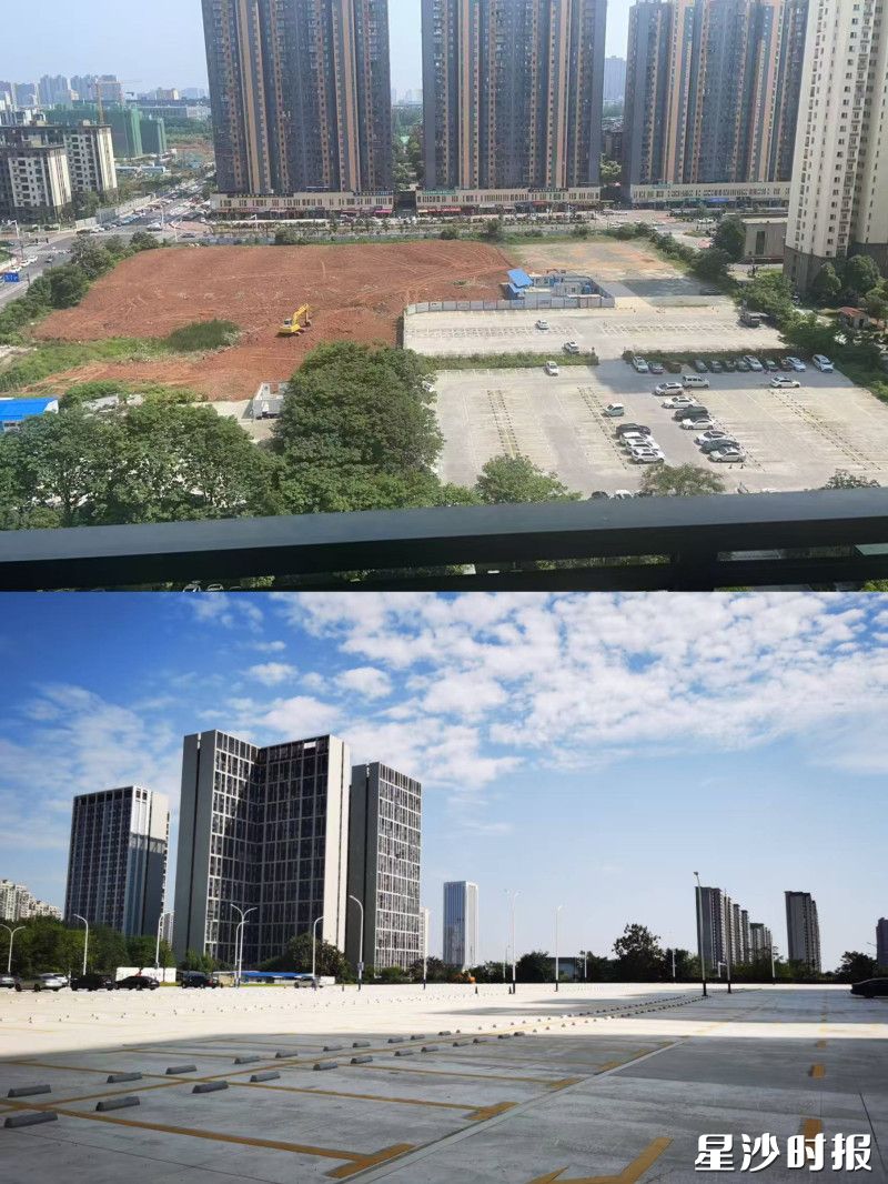 长沙县妇幼保健院新建300余个公共停车位，并在北门、东门划分电动自行车停放区。图为改造前后对比图。