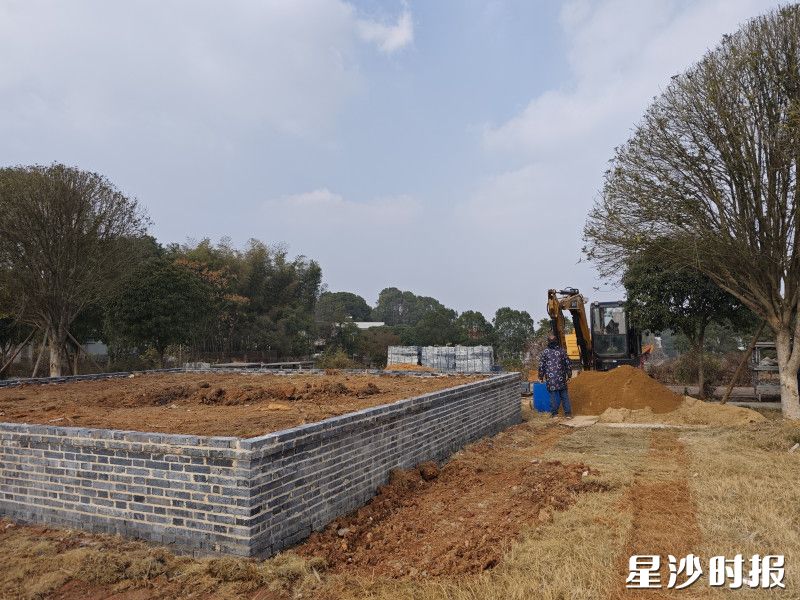 挖掘机进行场地平整施工。杨源 摄