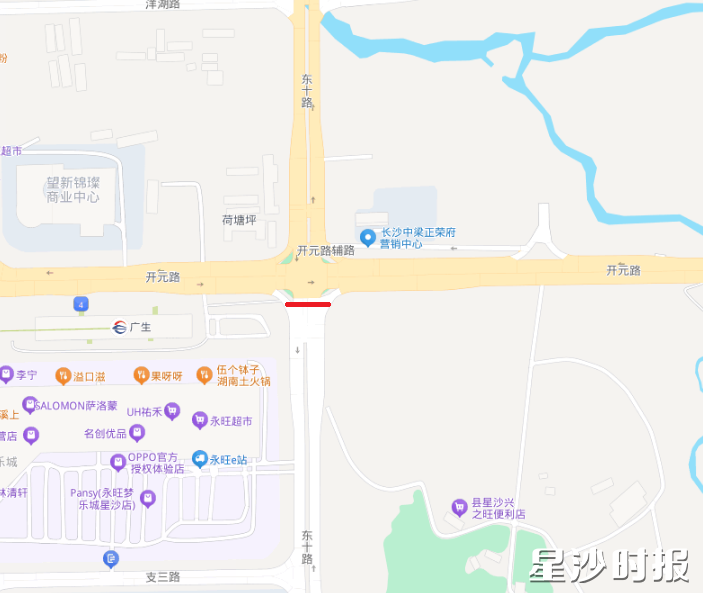 开元路与东十路交叉口南侧路段施工示意图。