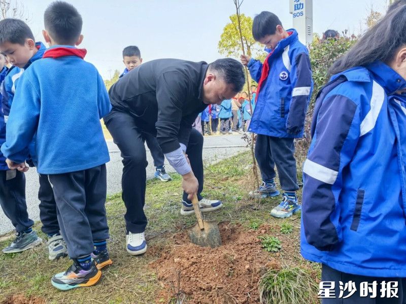京湘励耘学校小学部的植树活动热火朝天。