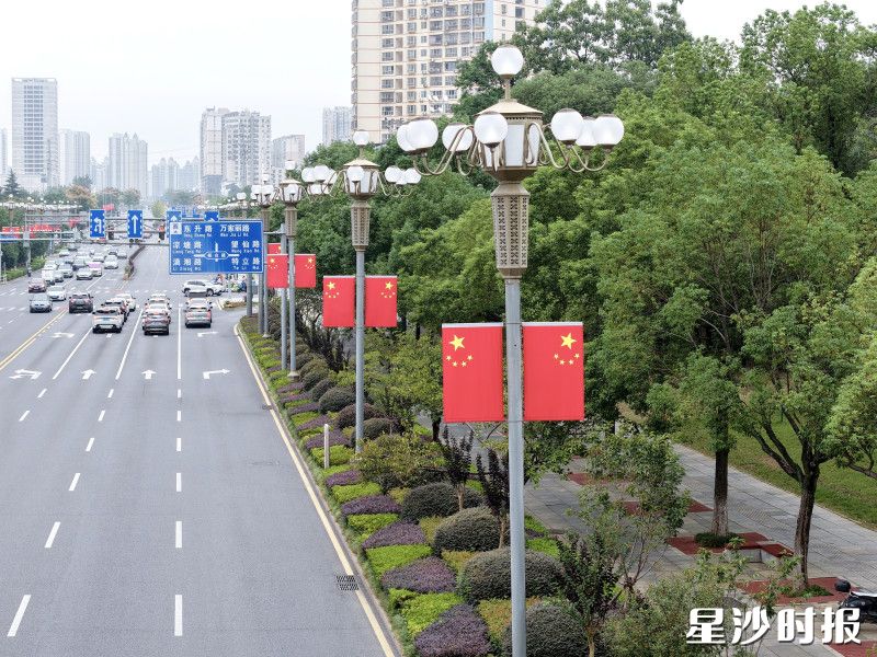 开元路五星红旗沿路舒展。均为莫婷 摄 开元路五星红旗沿路舒展。均为莫婷 摄