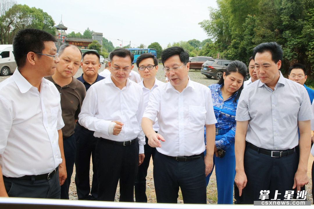 胡衡华在江背镇梅花工贸新区考察快递产业过渡带规划情况。