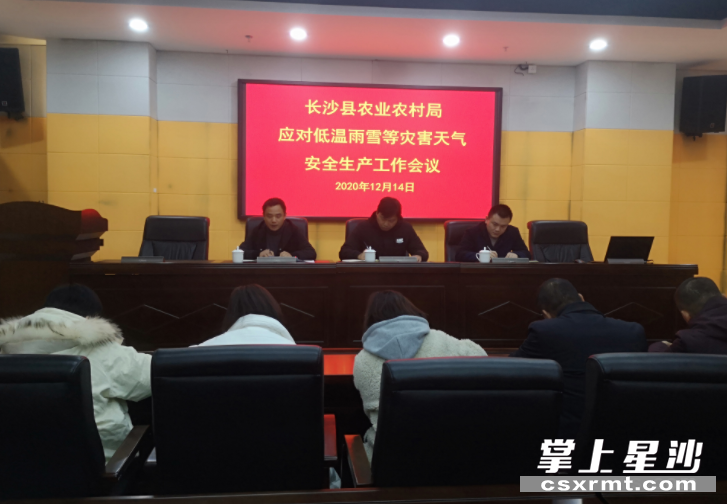 长沙县农业农村局召开应对低温雨雪等灾害天气安全生产工作会议。均为宋彬彬 摄