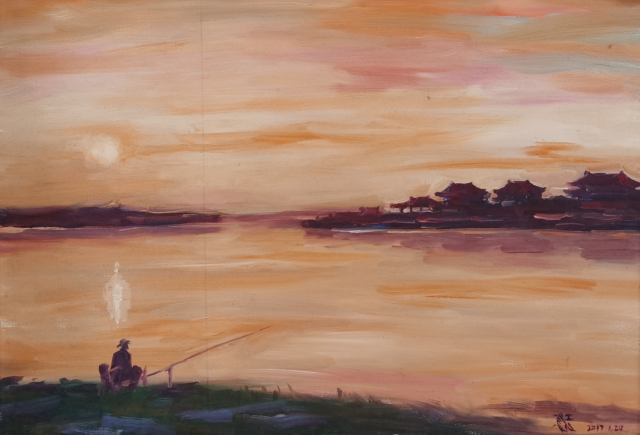 《松雅湖黄昏》40x60cm，画于2016年
