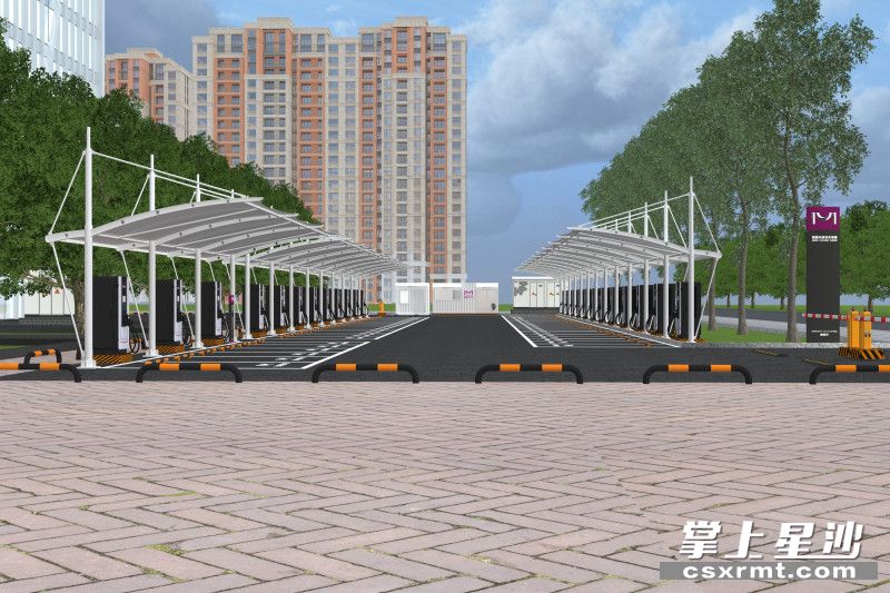 长沙县市民服务中心停车场充电桩项目效果图。