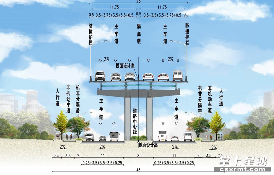图为万家丽路快速化改造北延线(含电力隧道)项目高架桥部分结构图.