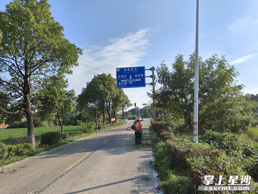 工作人员在砍青除障。北山镇供图