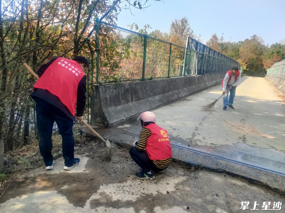 党员志愿者正在修补道路破损。福临镇供图