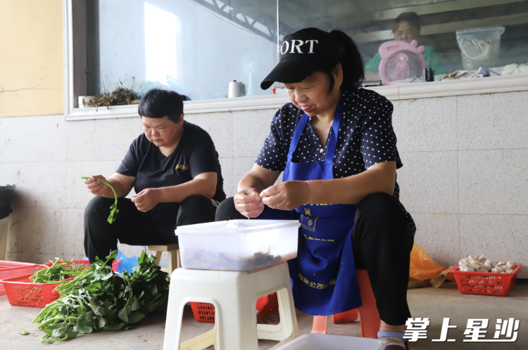 庄园的阿姨们正在处理食材。