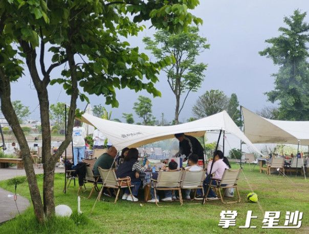 市民在花果音乐湿地公园露营。果园镇供图