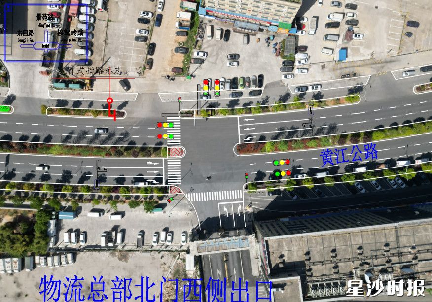 完成整改的物流总部北门西侧出口。县公安局交管大队供图