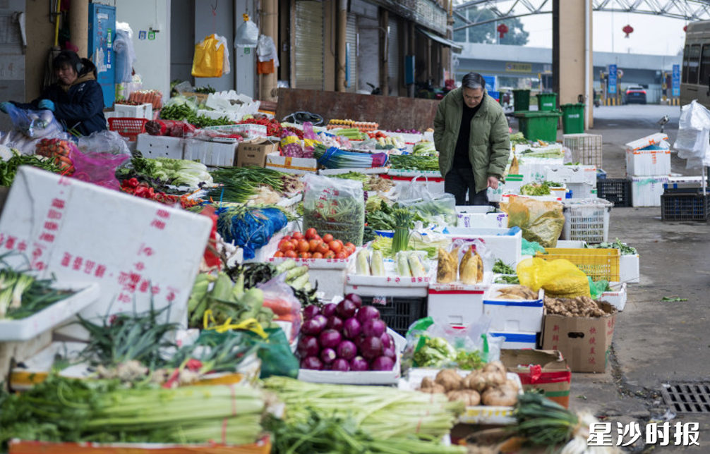 在水渡河市场，蔬菜供应充足。图为居民在挑选蔬菜。
