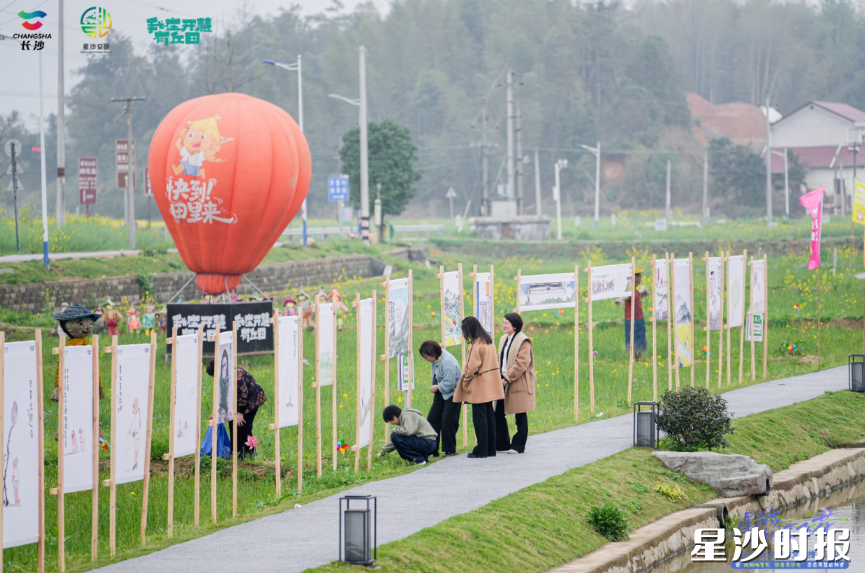 在开慧镇开慧村，画作和古色古香的老墙、田野里的稻草人、农家灶台的烟火气融为一体。开慧镇供图