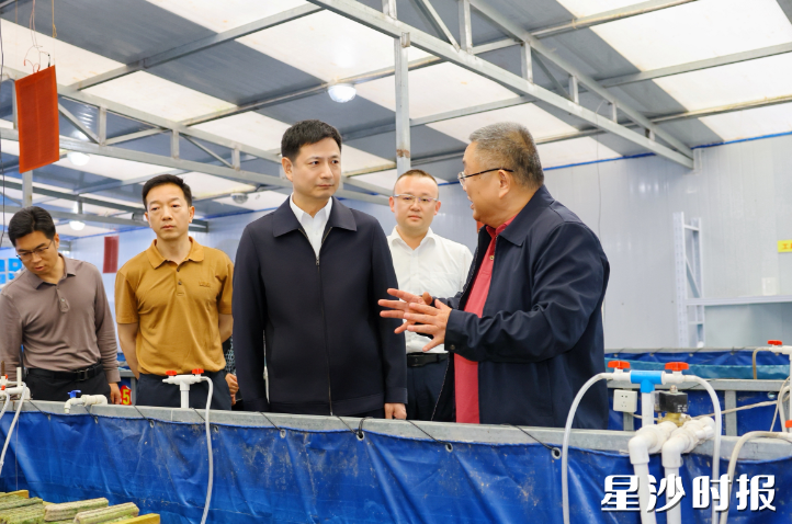 王雄文在湖南渔米湘隆生物科技有限公司调研。均为曾诗怡 摄